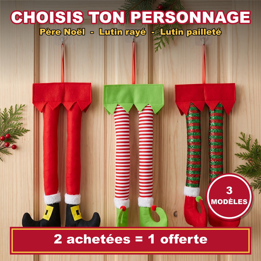 Les 3 modèles : Père Noël, Lutin rayé, Lutin pailleté. 2 achetées = 1 offerte