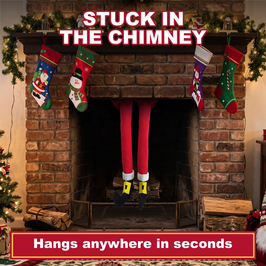 Santa legs stuck in a fireplace